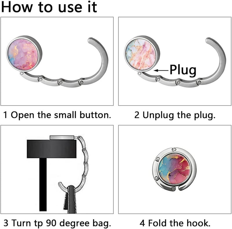 ZHENBAOLAI Foldable Purse Hook, Folding Handbag Hanger Bag Hanger Table Hook for Girls and Women(B-3P Pretty Marble) - Image 4